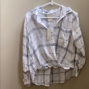 Mid sleeve plaid cross wrap top NEW WITH TAGS